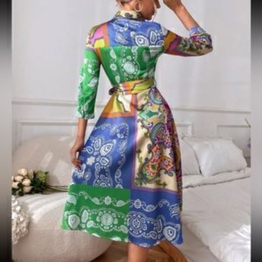 Boho floral print belted shirt dress - Picture 3 of 3